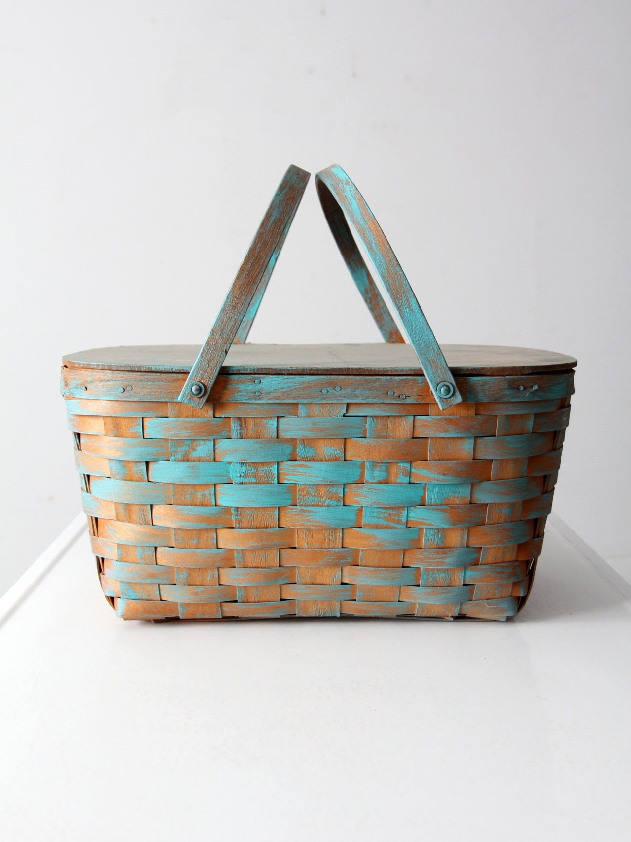 vintage splint weave picnic basket