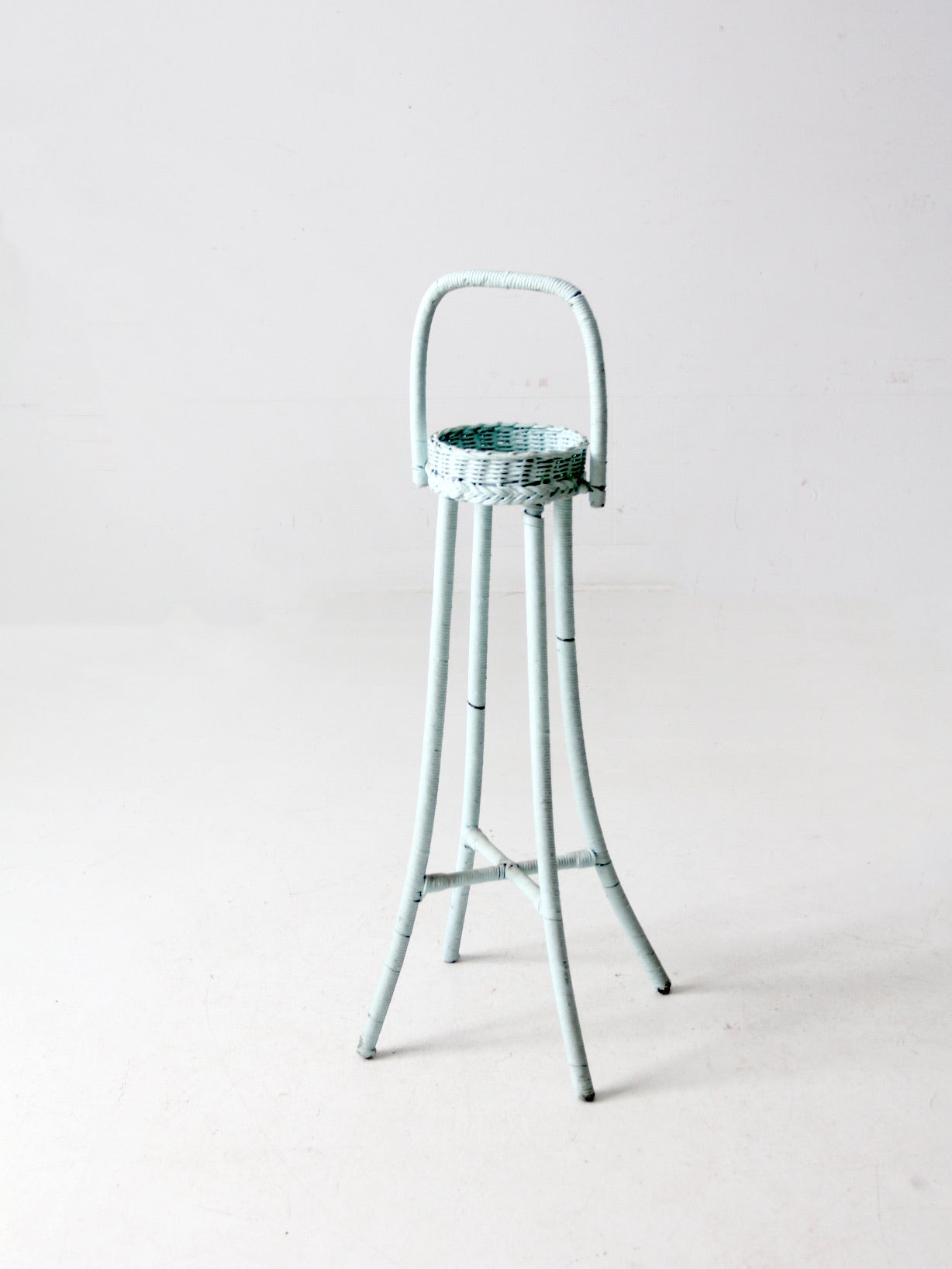 vintage painted wicker plant stand