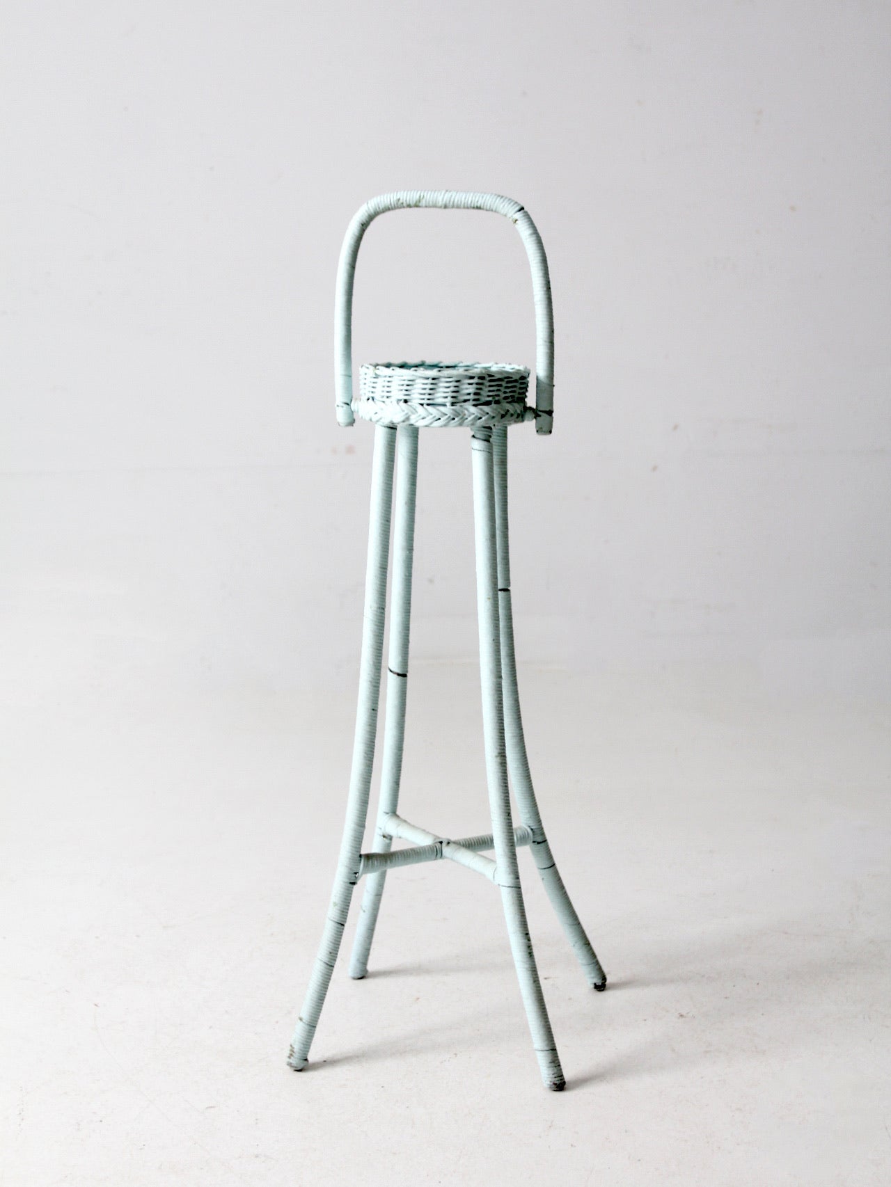 vintage painted wicker plant stand