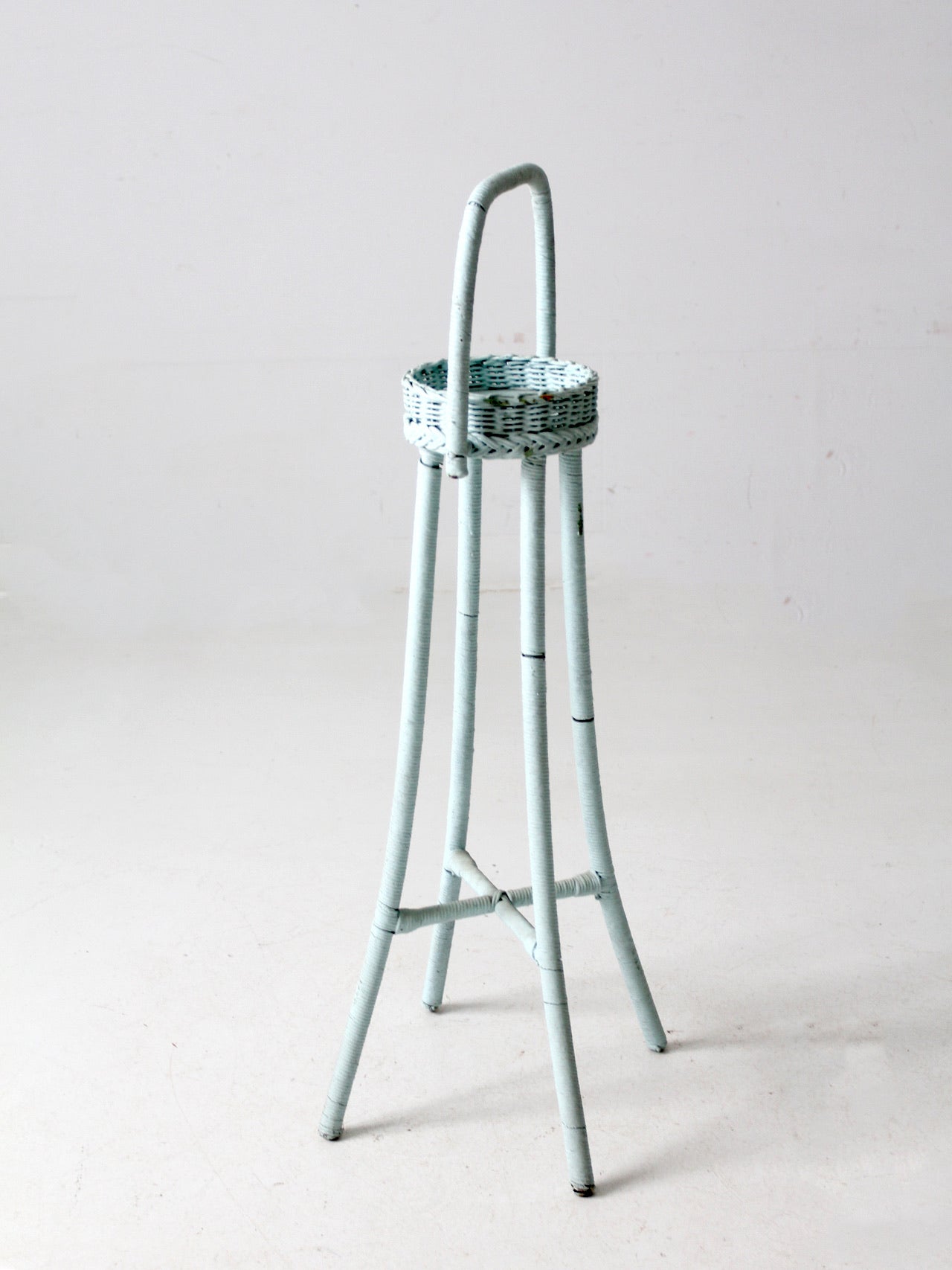 vintage painted wicker plant stand