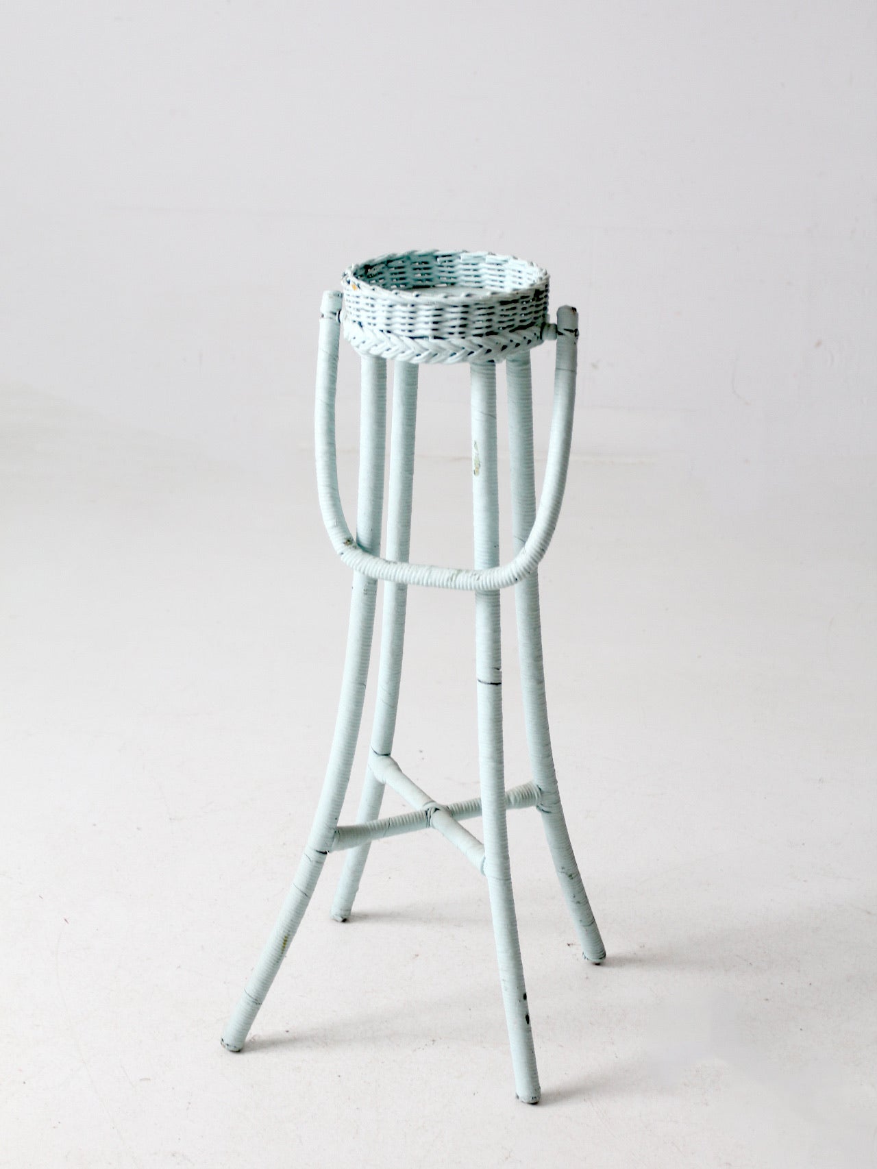 vintage painted wicker plant stand