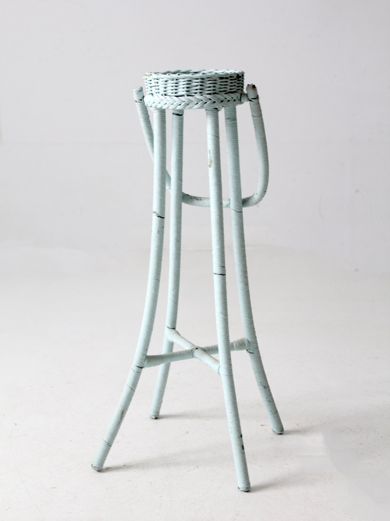 vintage painted wicker plant stand