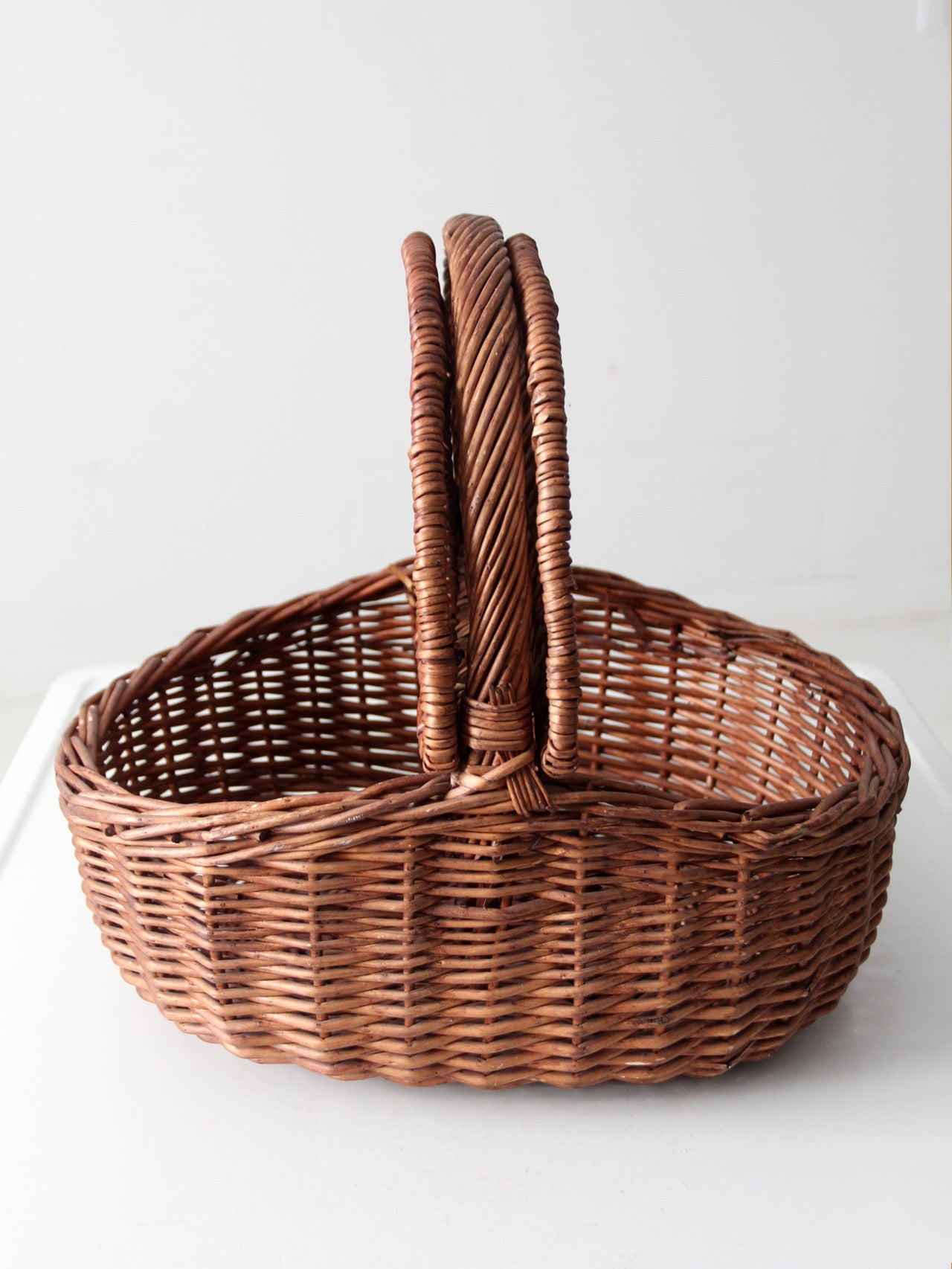 vintage wicker split-lid picnic basket