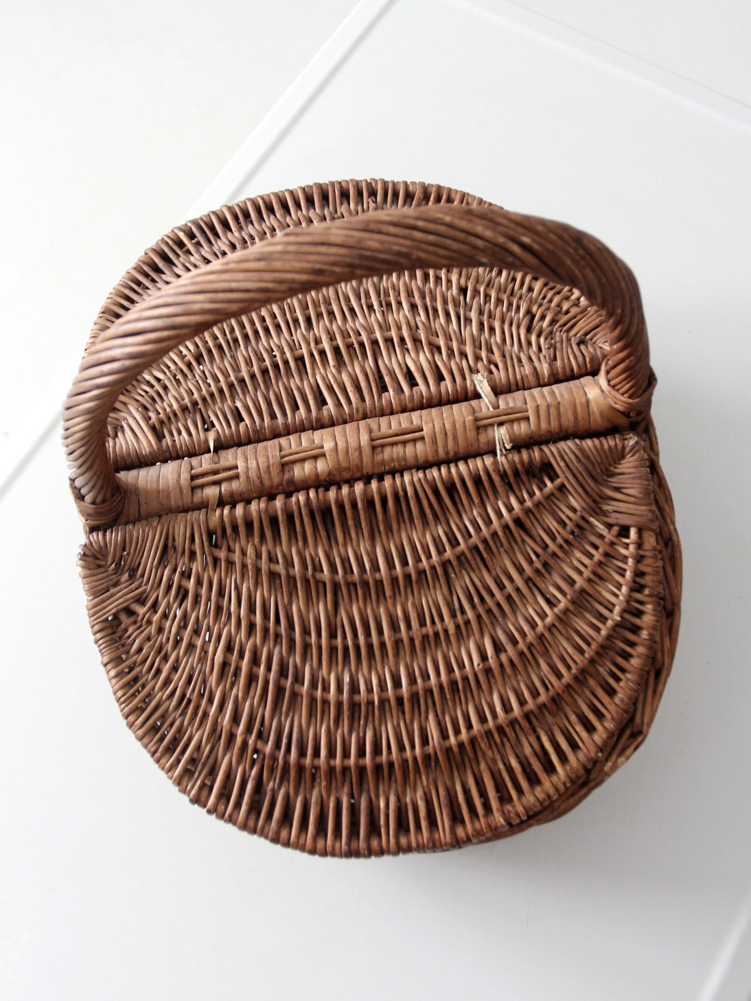 vintage wicker split-lid picnic basket