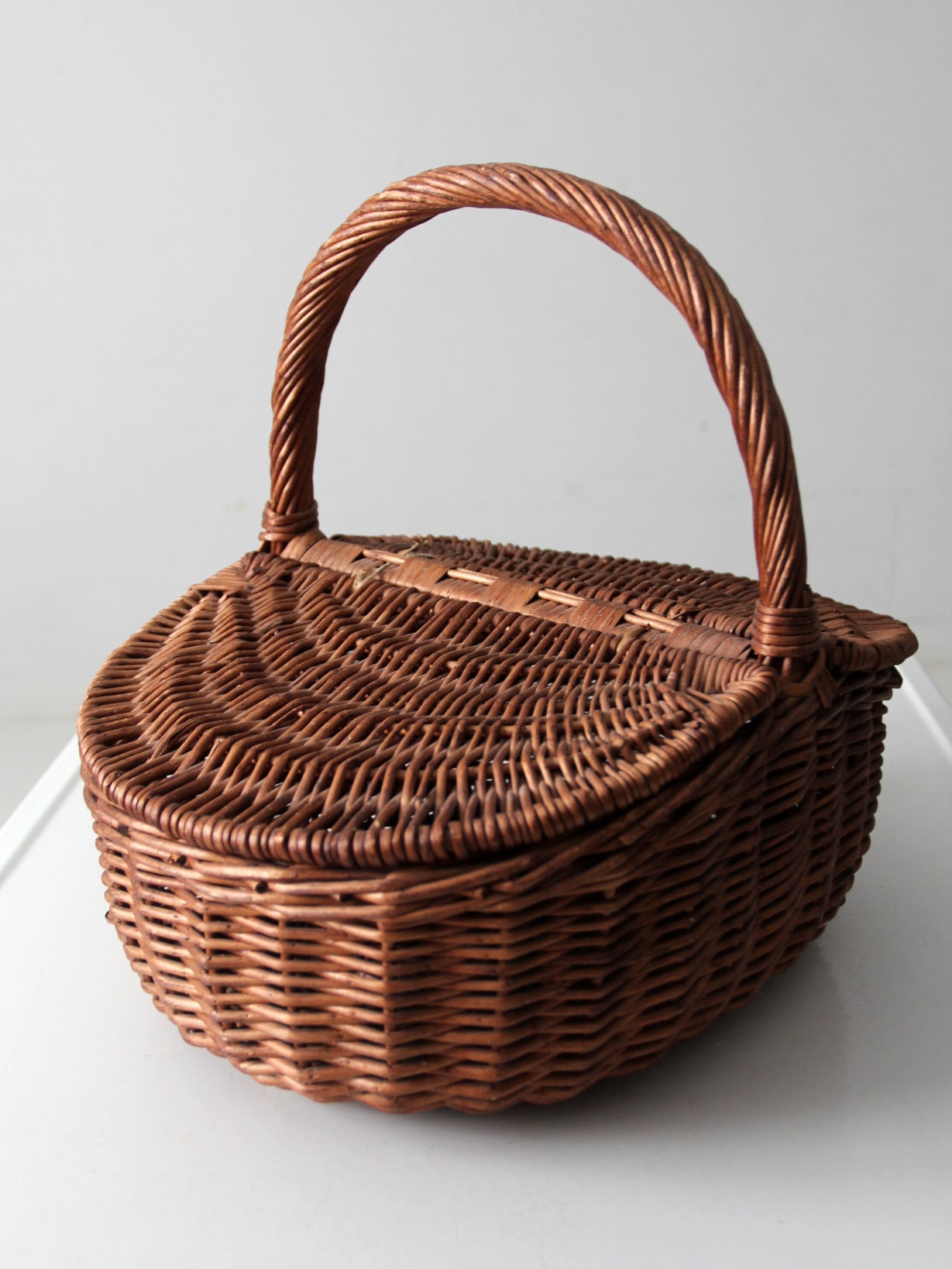 vintage wicker split-lid picnic basket
