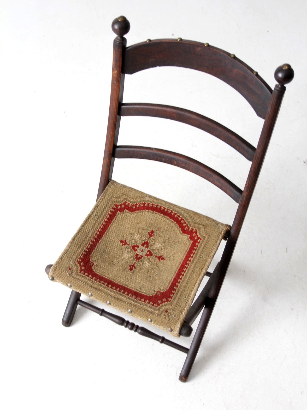 antique tapestry campaign folding chair