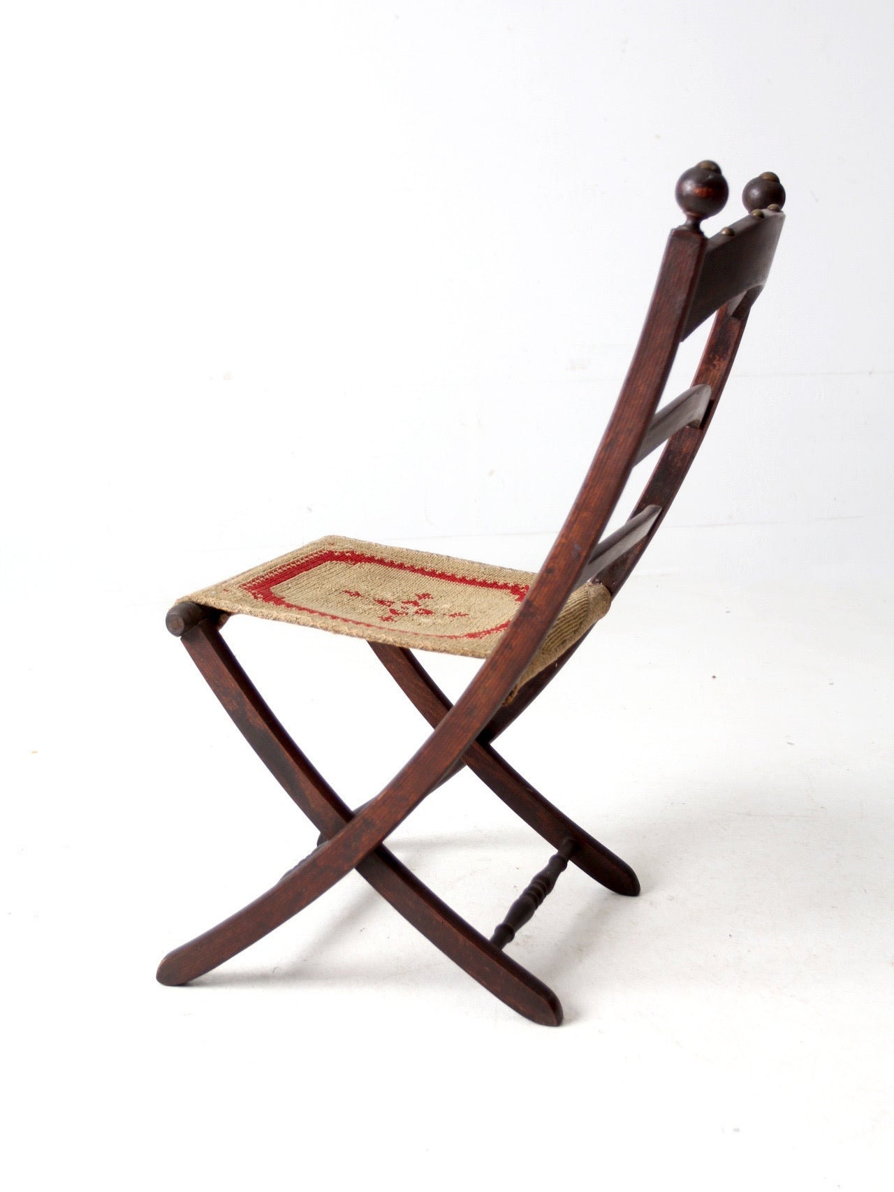 antique tapestry campaign folding chair