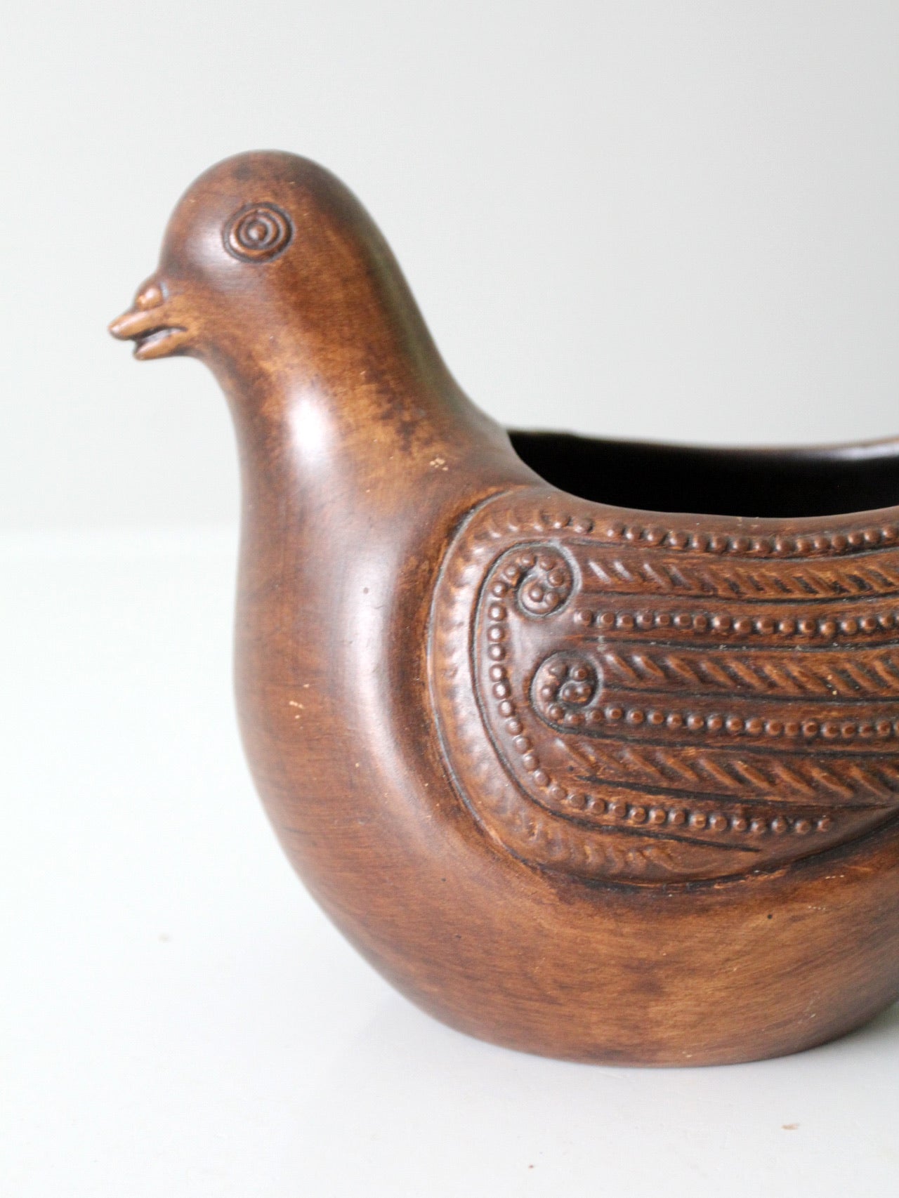 vintage carved wooden bird bowl