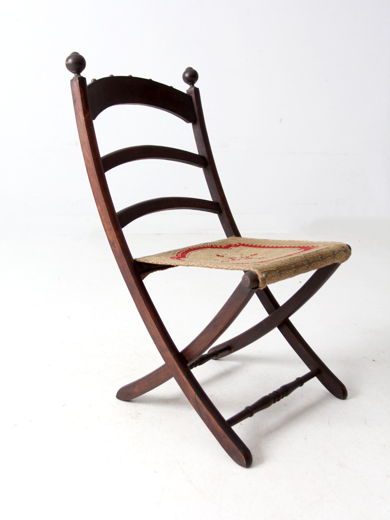 antique tapestry campaign folding chair