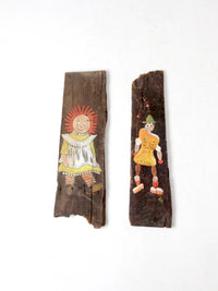 vintage rustic hand-painted wood plaques pair