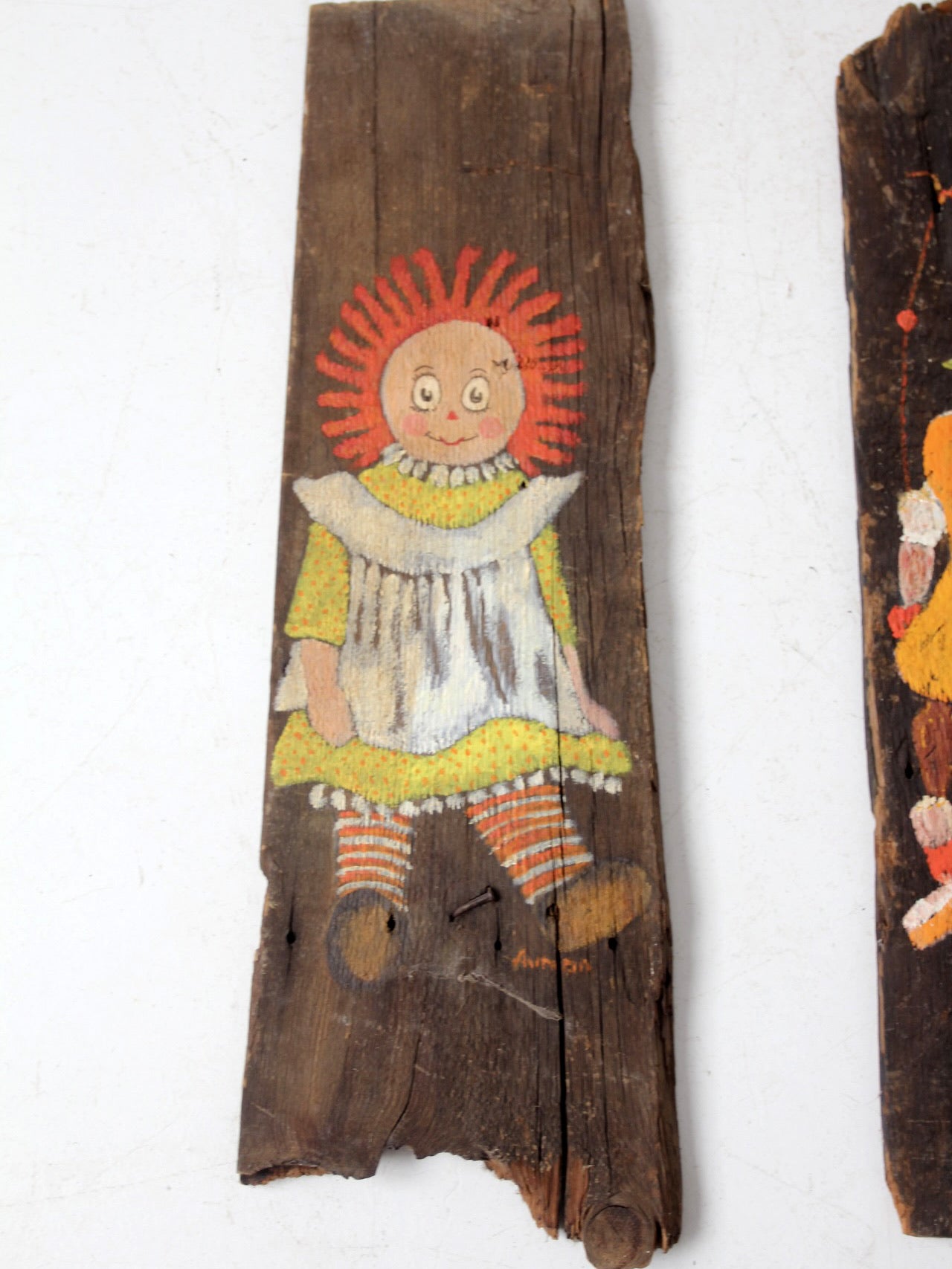 vintage rustic hand-painted wood plaques pair