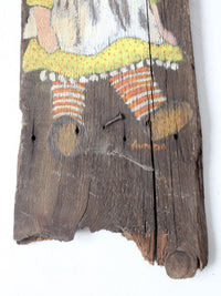 vintage rustic hand-painted wood plaques pair