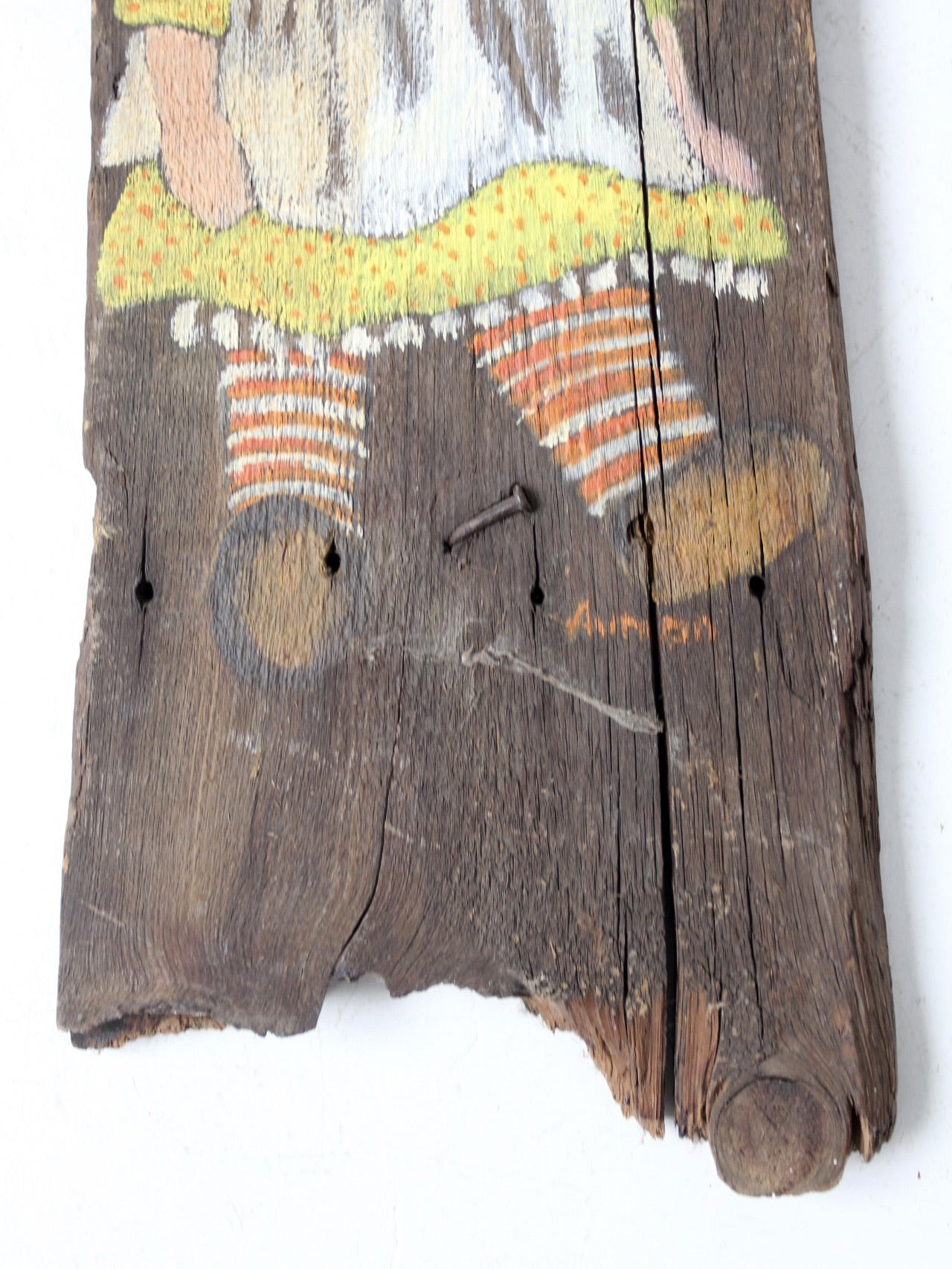 vintage rustic hand-painted wood plaques pair