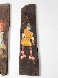 vintage rustic hand-painted wood plaques pair