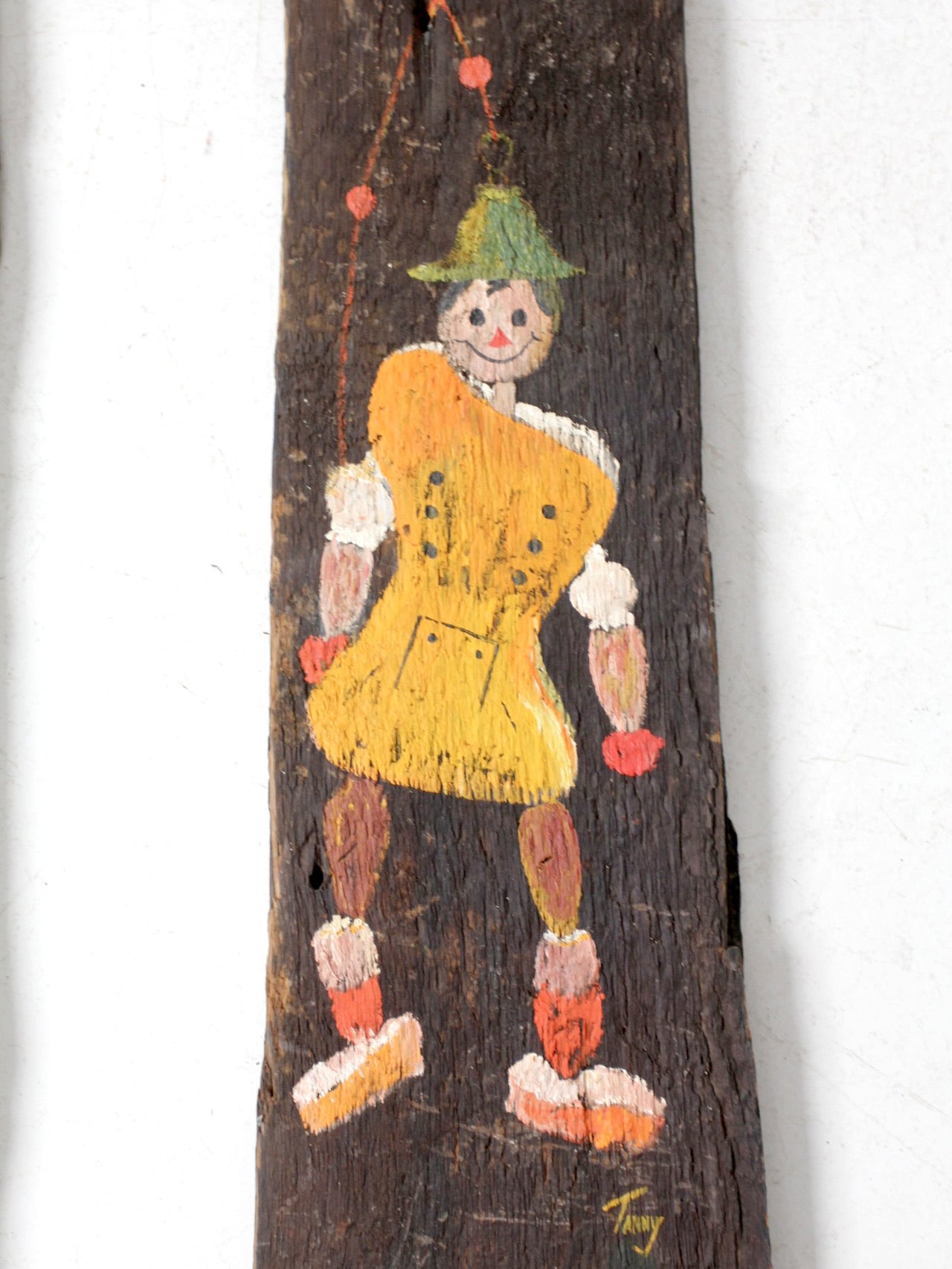 vintage rustic hand-painted wood plaques pair