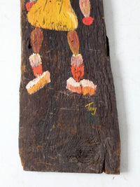 vintage rustic hand-painted wood plaques pair