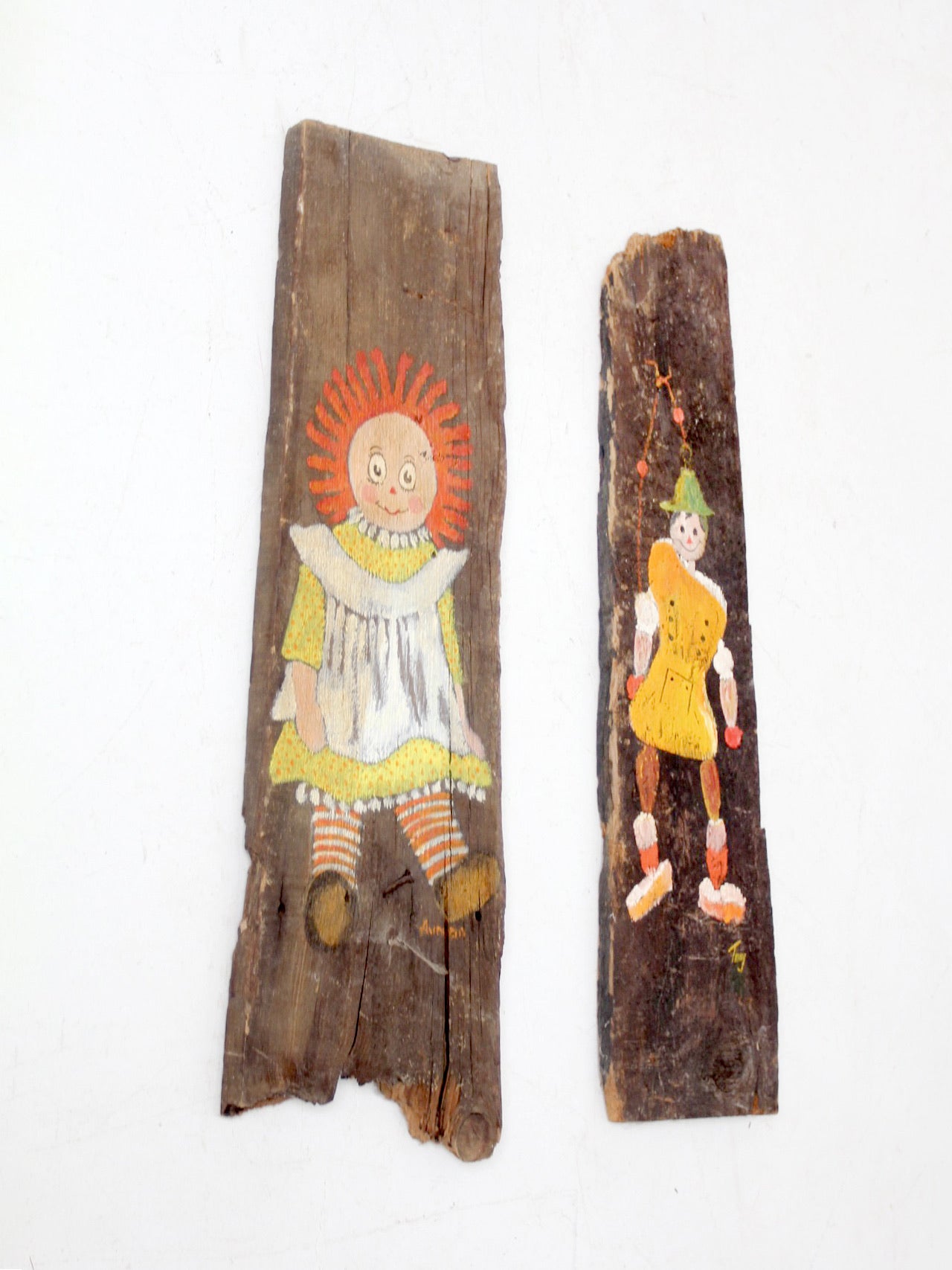 vintage rustic hand-painted wood plaques pair