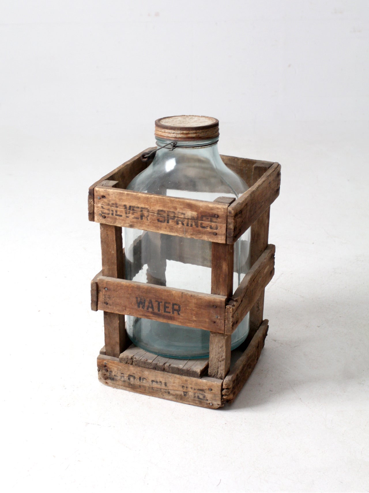 vintage Silver Springs water bottle in wooden crate - Madison, Wisconsin