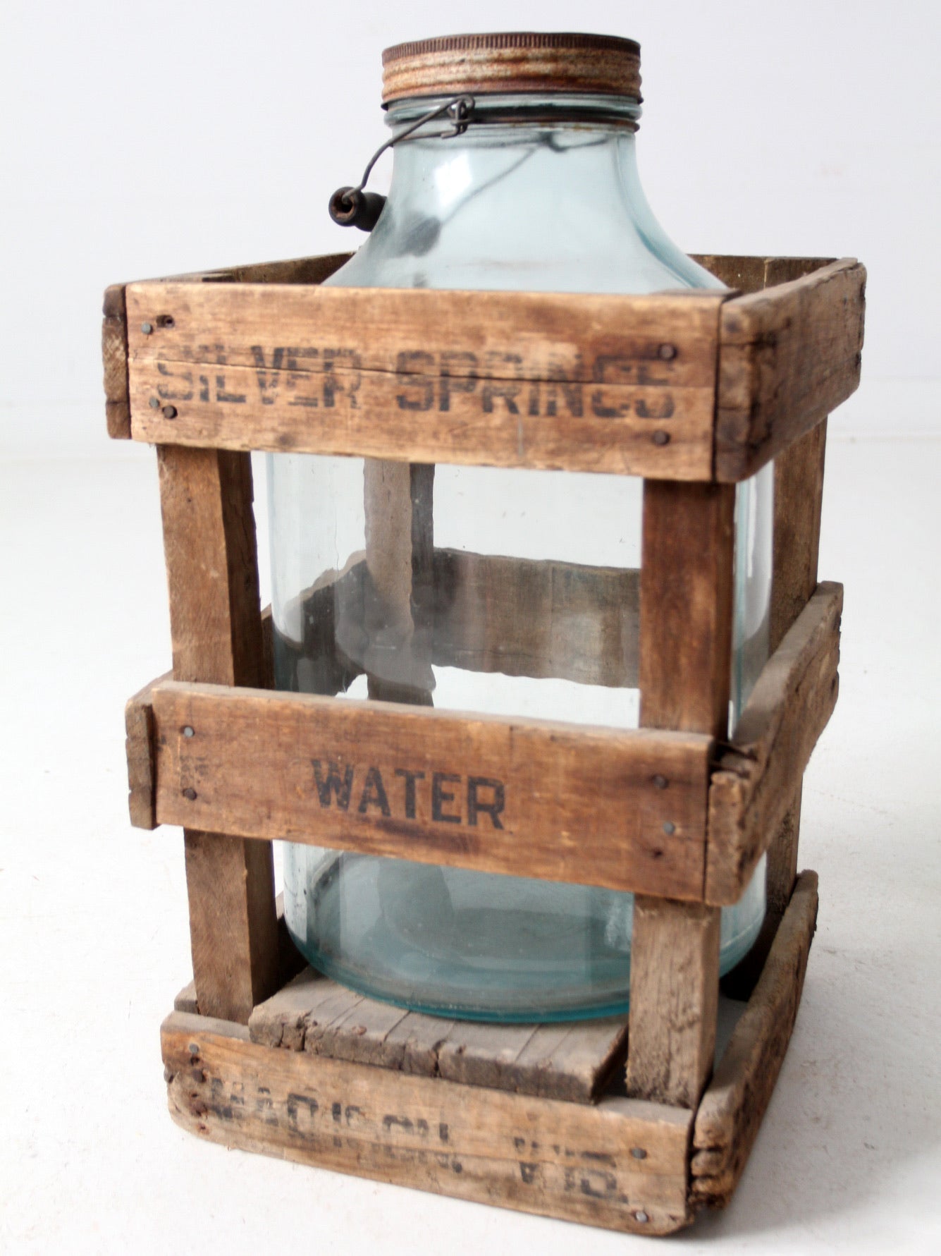 vintage Silver Springs water bottle in wooden crate - Madison, Wisconsin