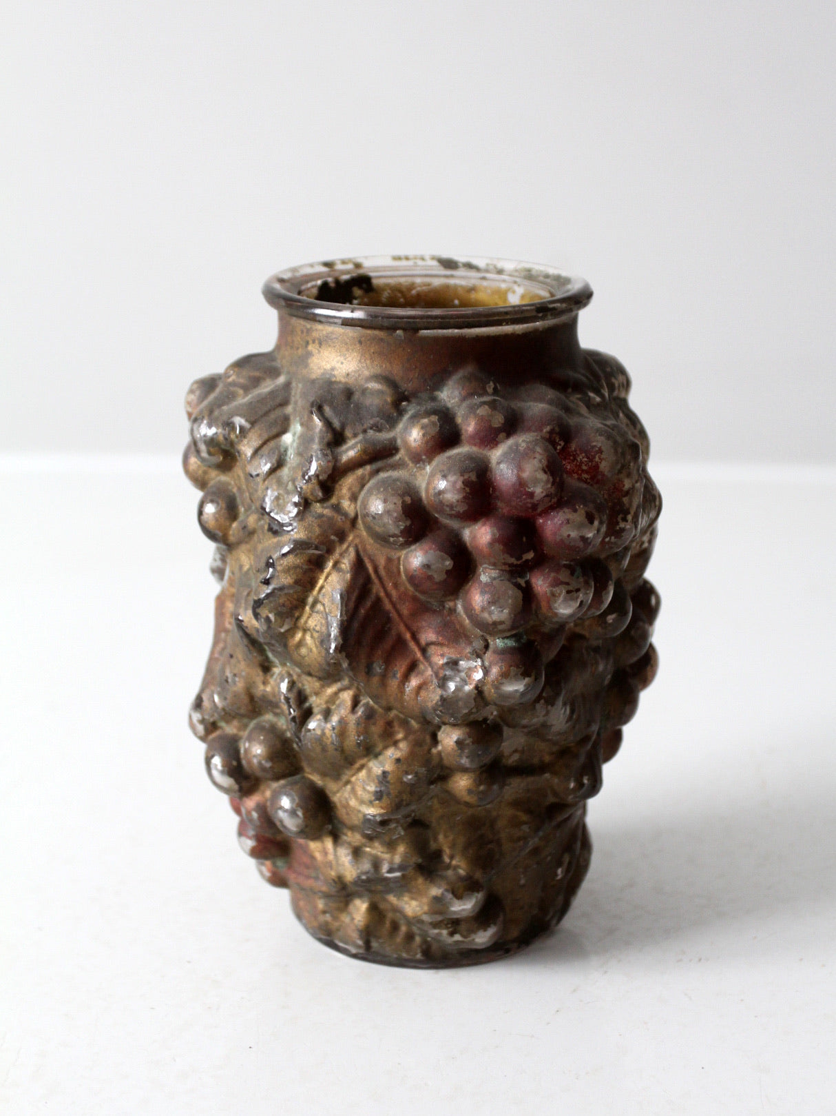 vintage Goofus glass vase with grape relief