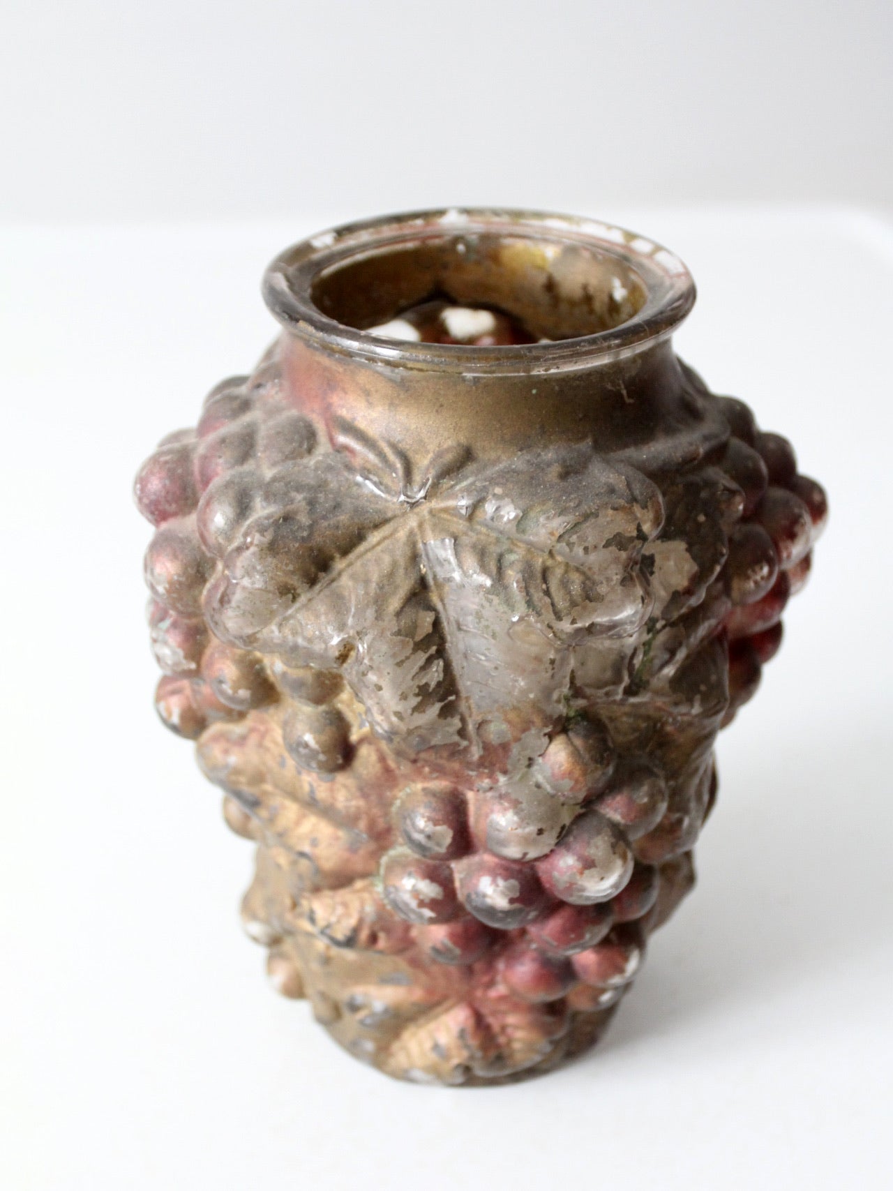 vintage Goofus glass vase with grape relief