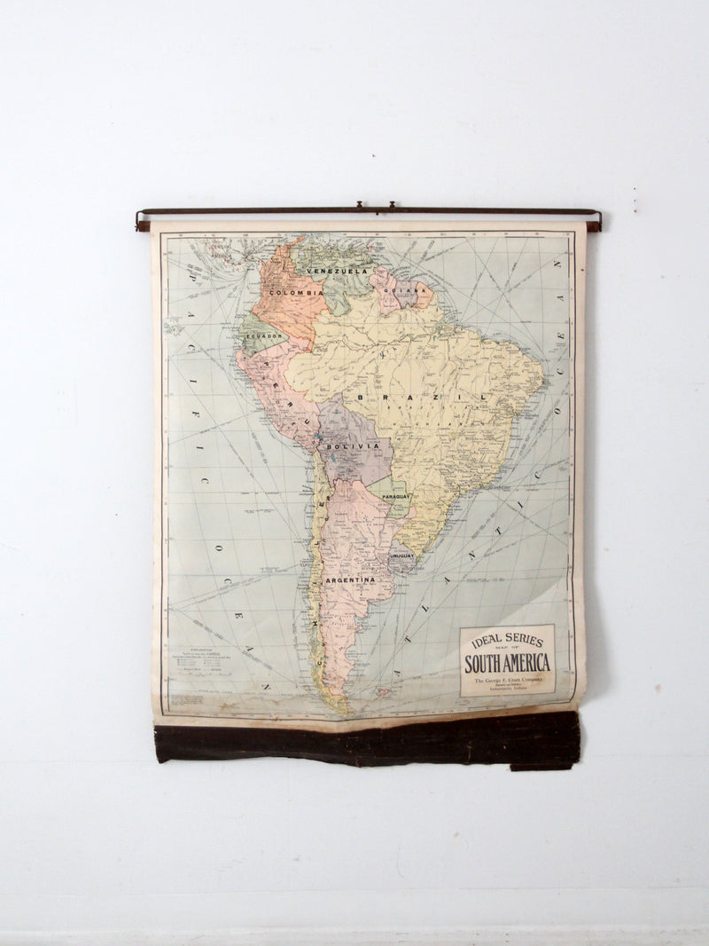 George F Cram 1938 pull down map of South America