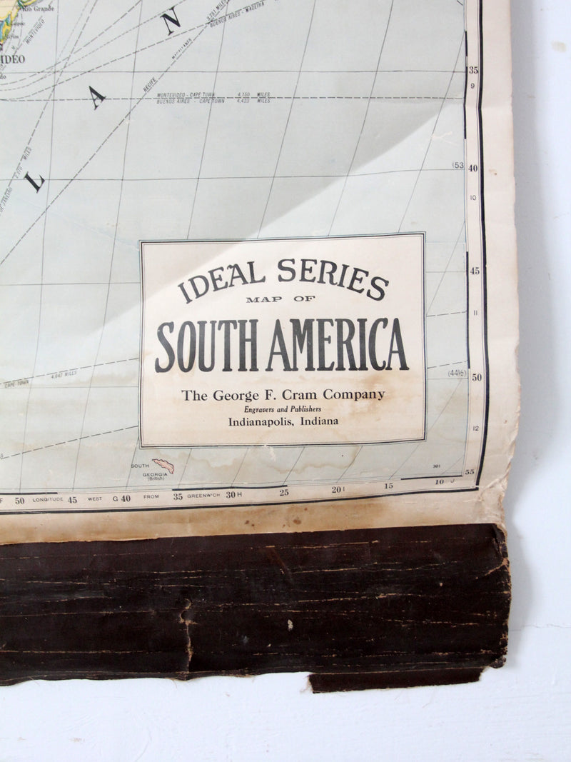 George F Cram 1938 pull down map of South America