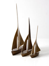 mid century brass sailboats set of 3