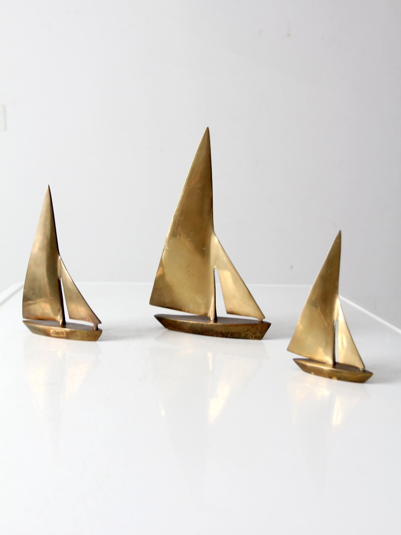mid century brass sailboats set of 3