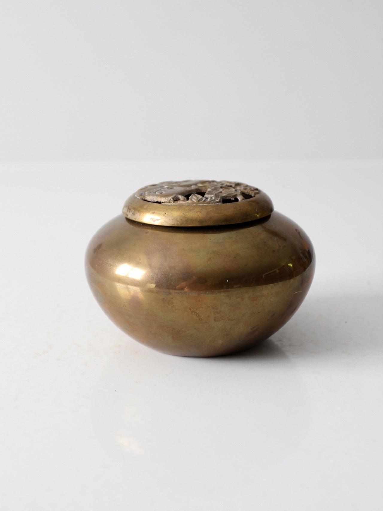 vintage brass bowl with kitten lid