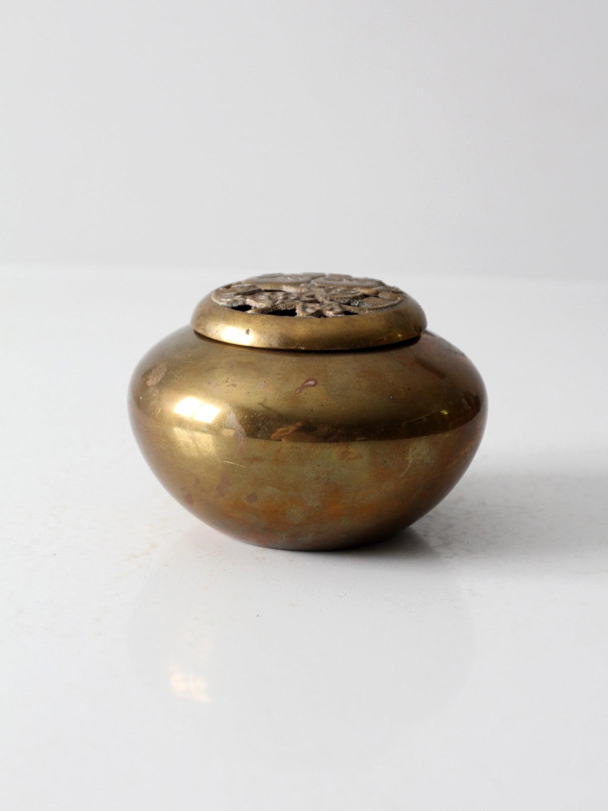 vintage brass bowl with kitten lid