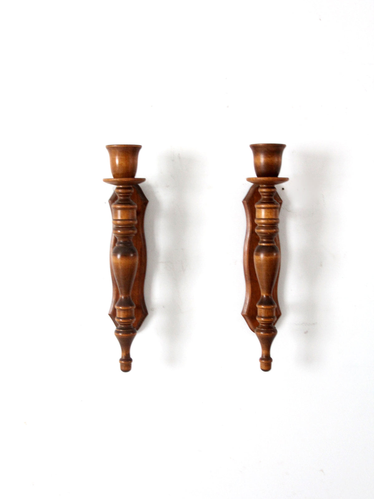 vintage wooden candle sconces pair