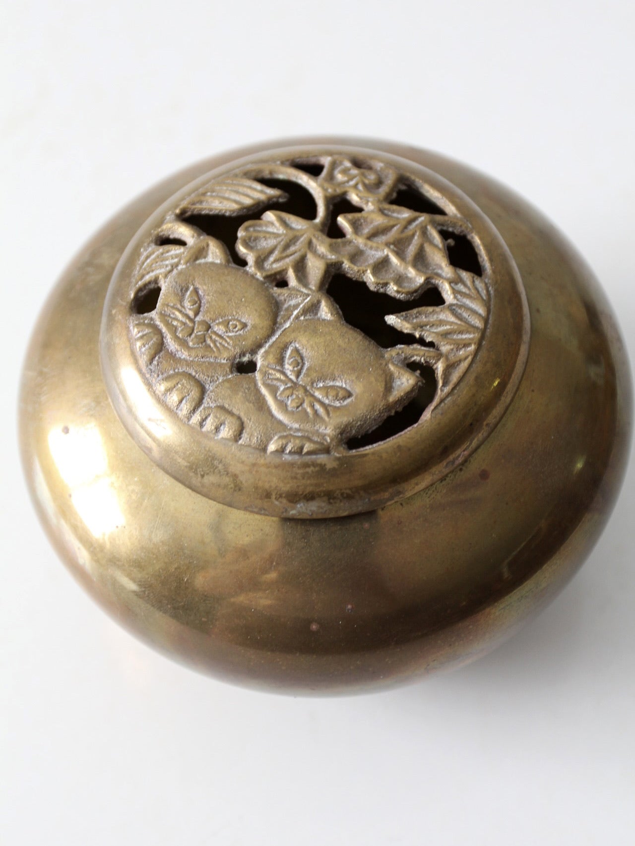 vintage brass bowl with kitten lid