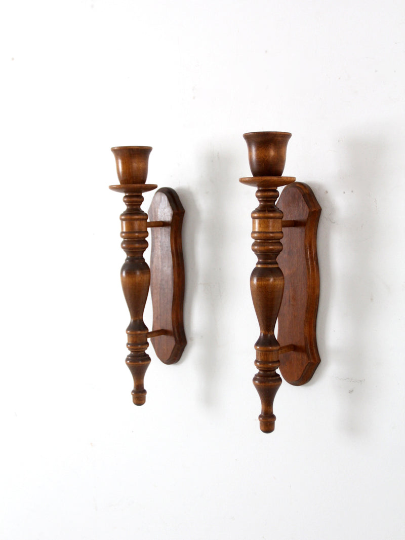 vintage wooden candle sconces pair