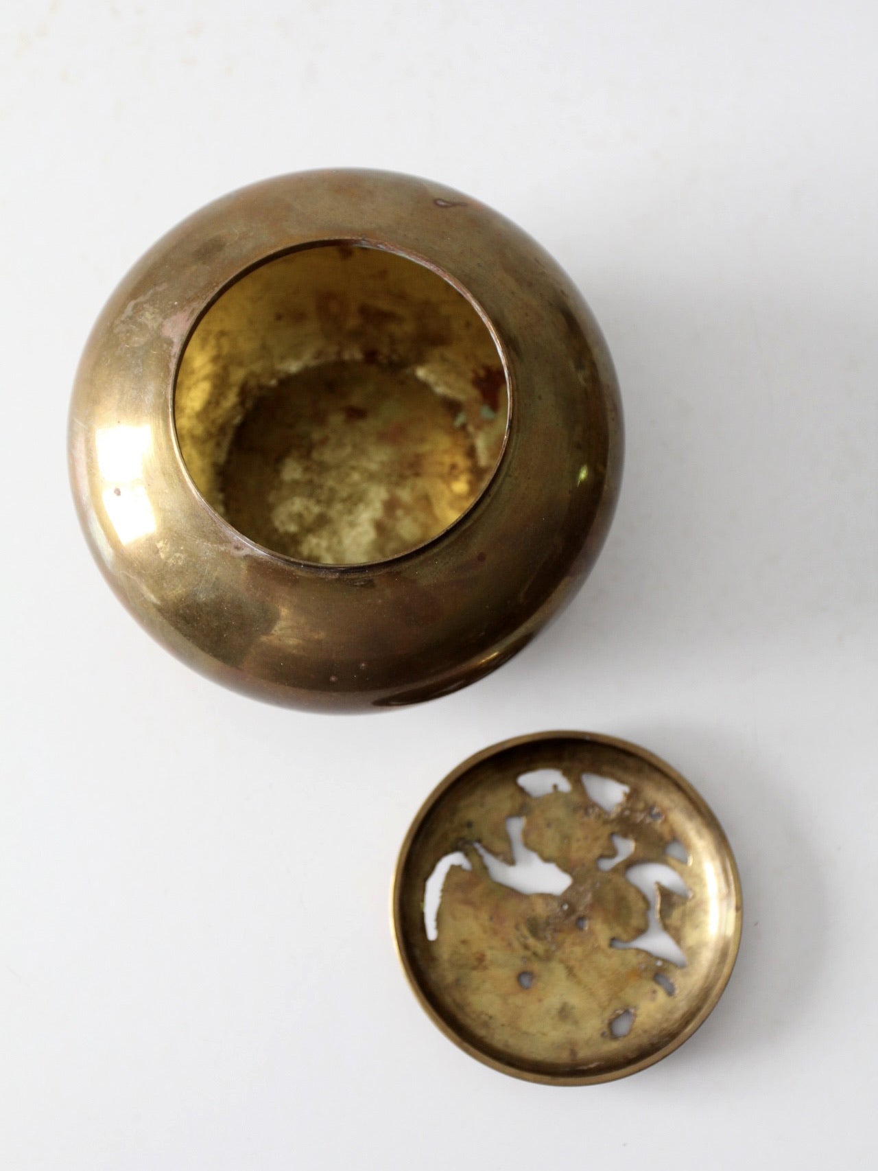 vintage brass bowl with kitten lid