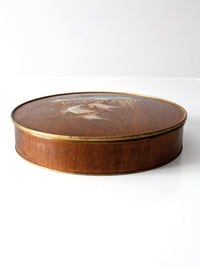 vintage 70s hand painted ducks wood veneer tin