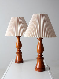 vintage turned wood table lamps pair