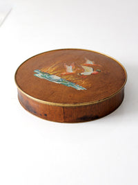 vintage 70s hand painted ducks wood veneer tin