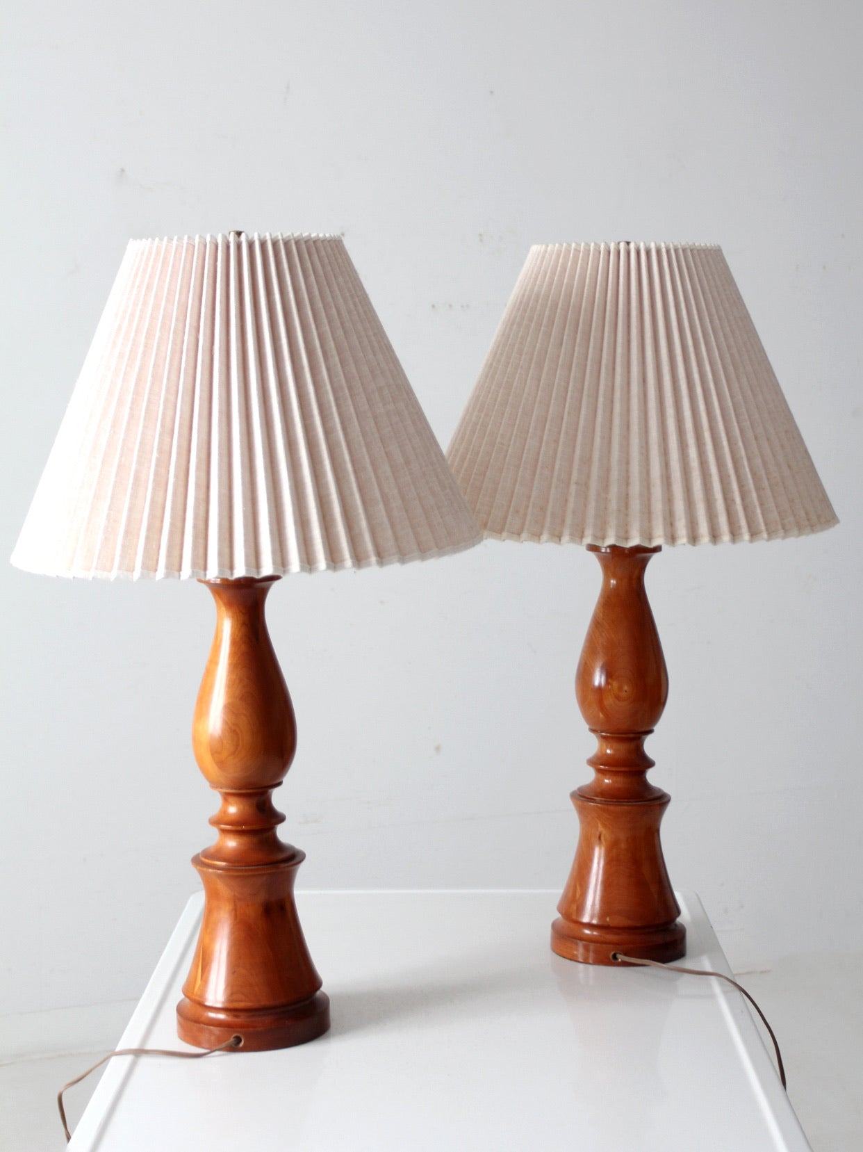 vintage turned wood table lamps pair