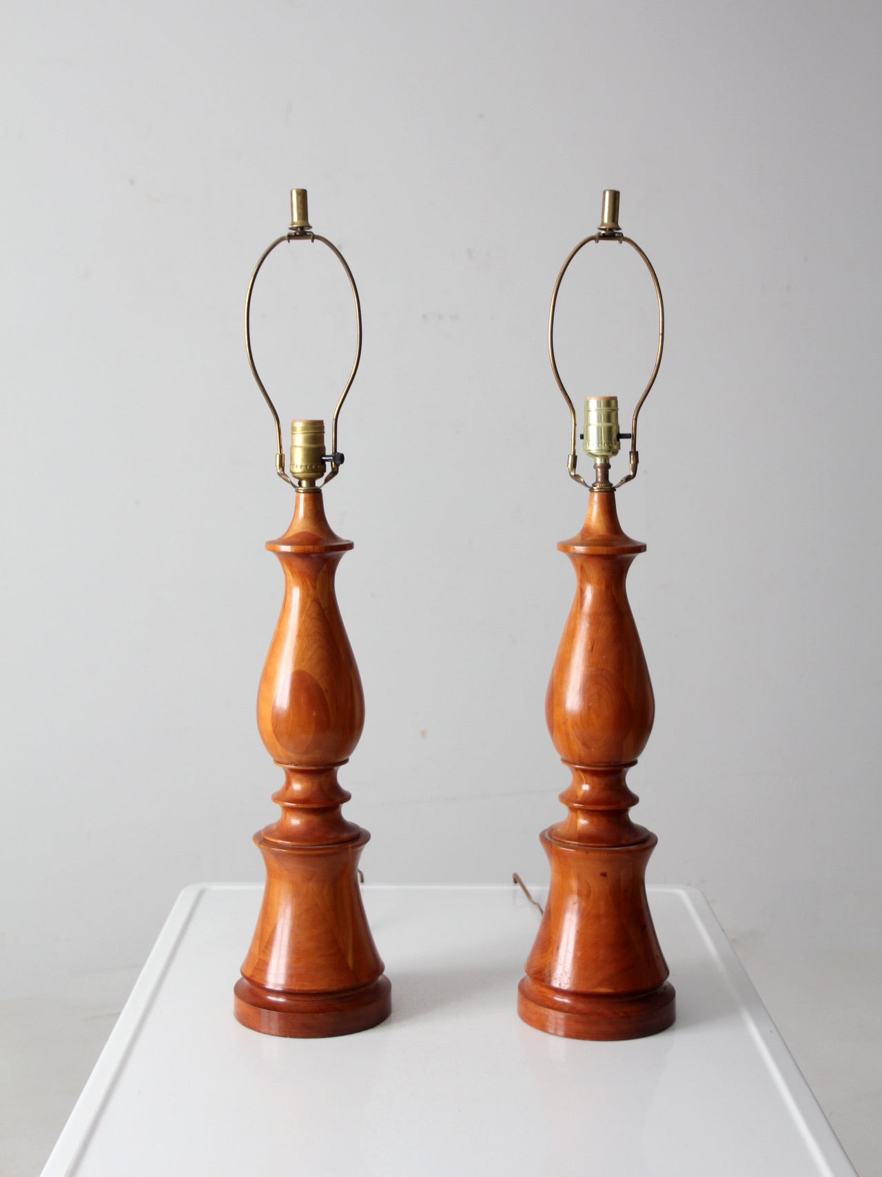 vintage turned wood table lamps pair
