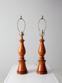 vintage turned wood table lamps pair