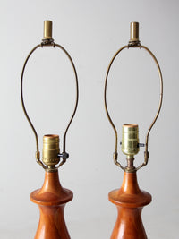 vintage turned wood table lamps pair