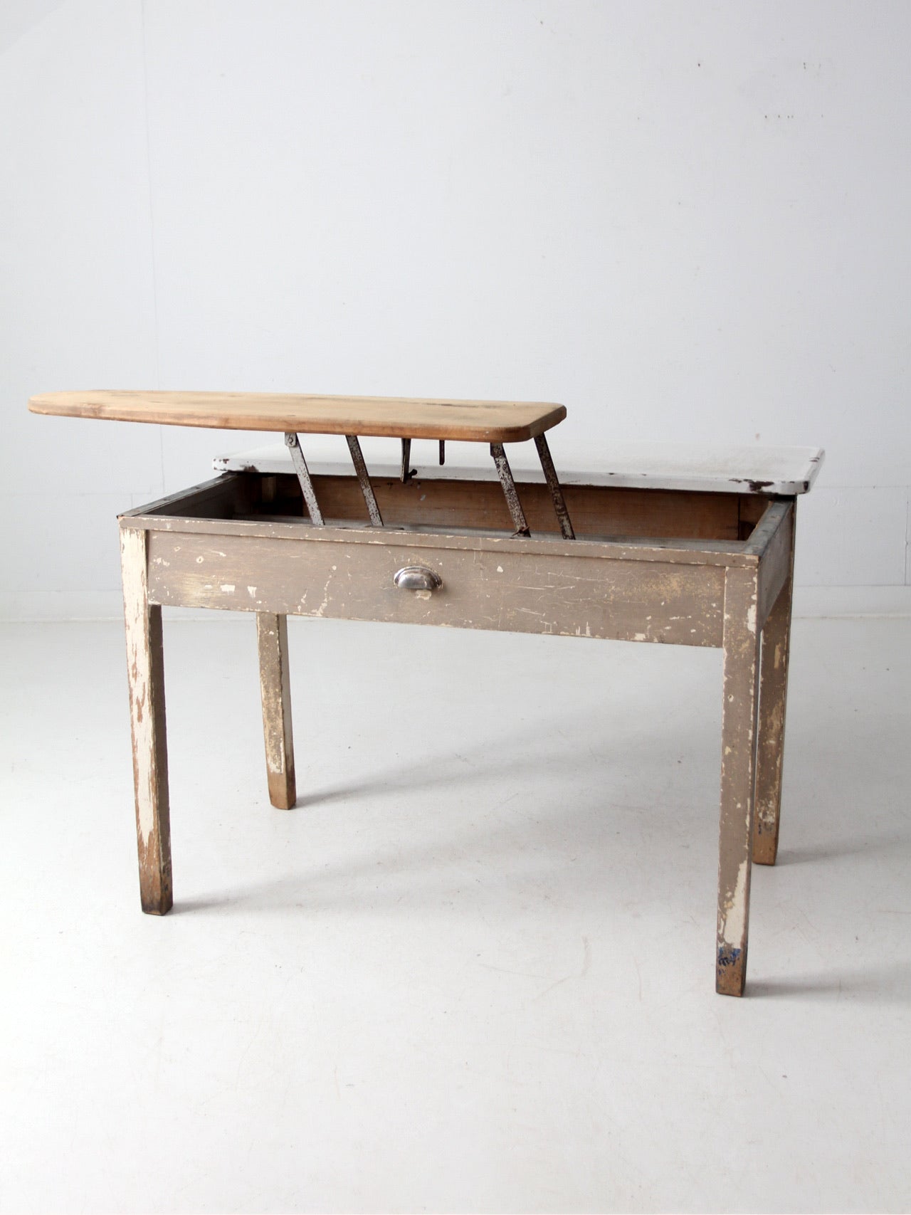 antique enamel top table with ironing board