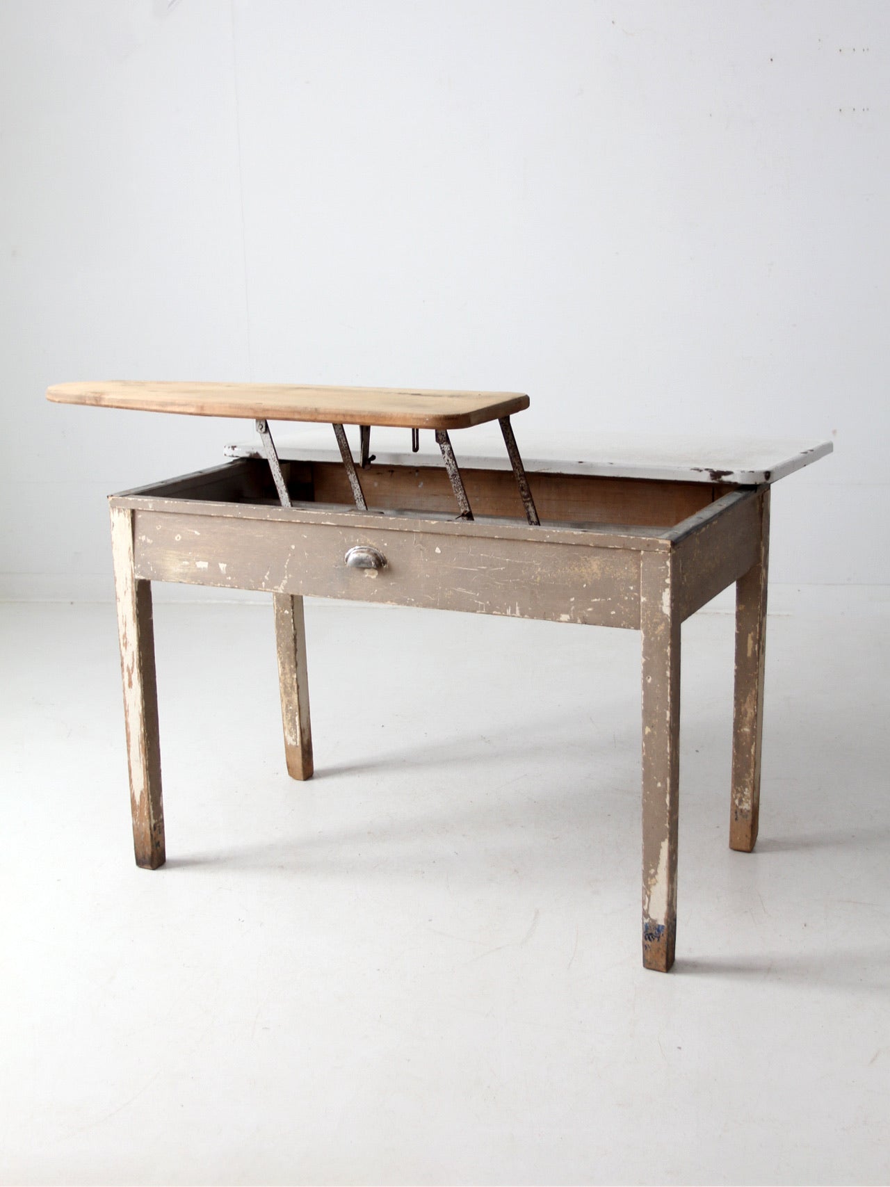 antique enamel top table with ironing board