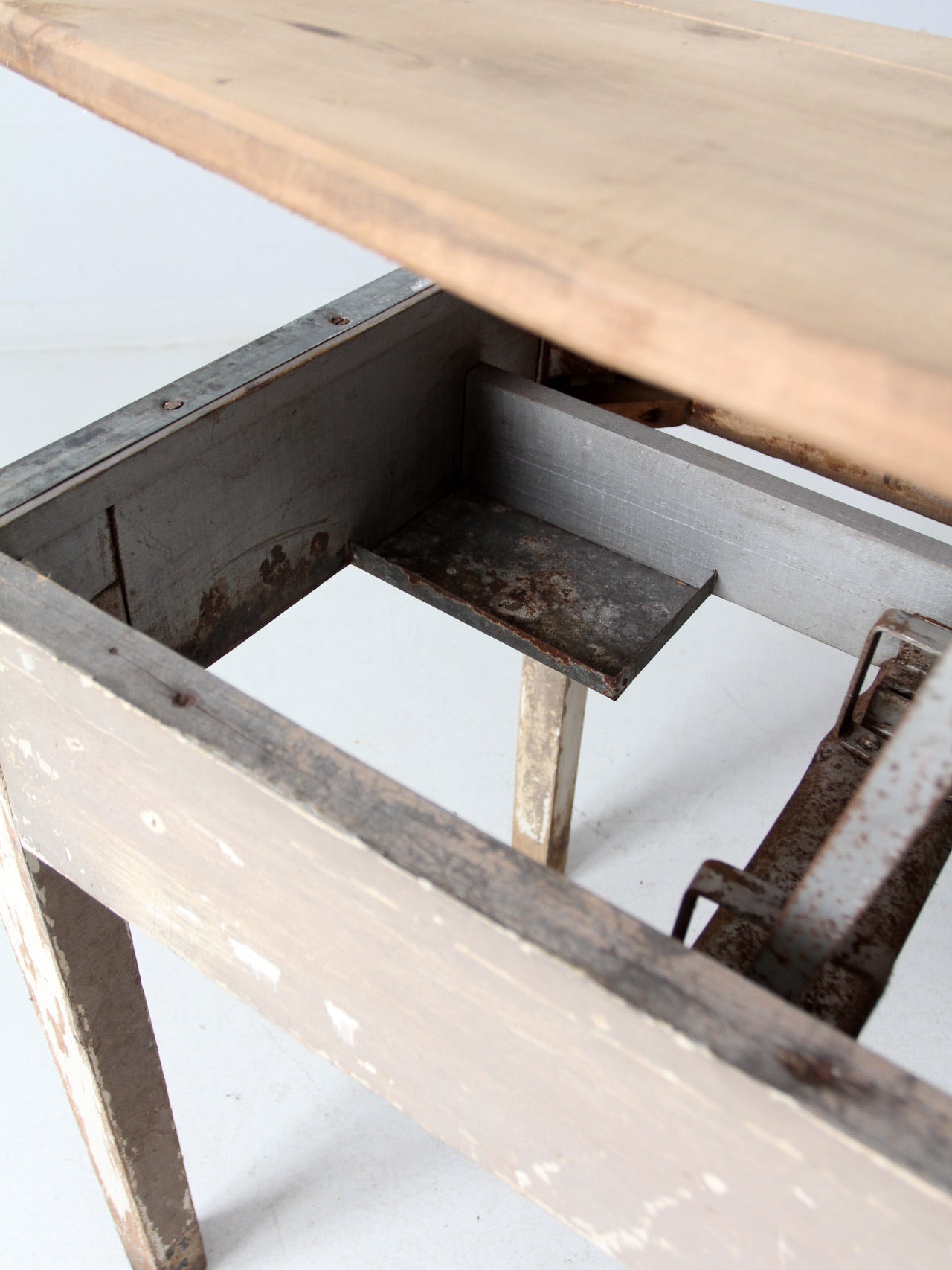 antique enamel top table with ironing board