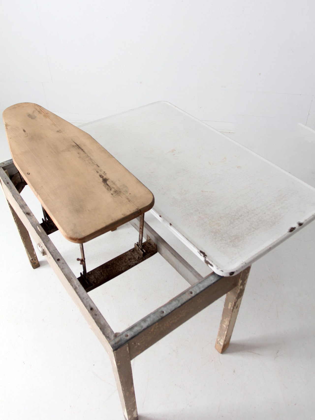 antique enamel top table with ironing board
