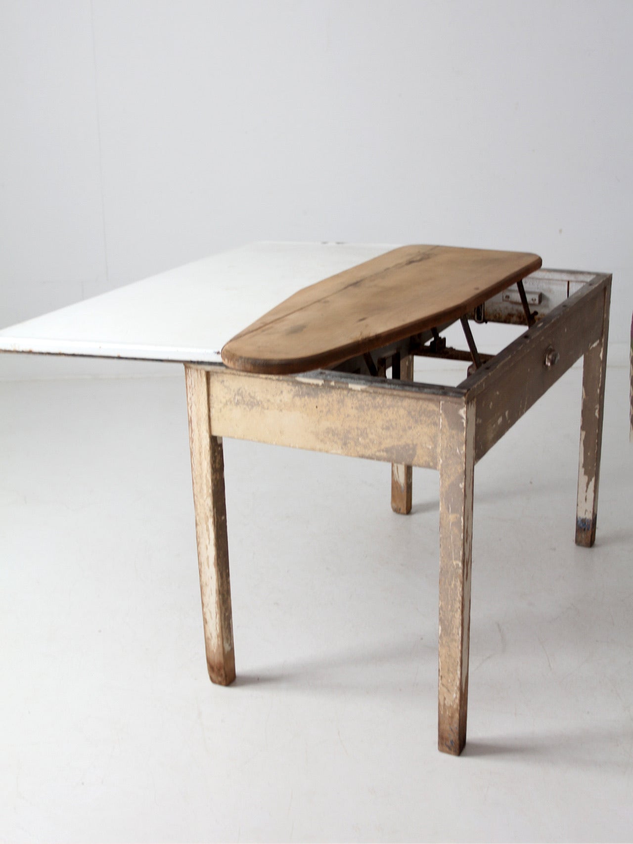 antique enamel top table with ironing board