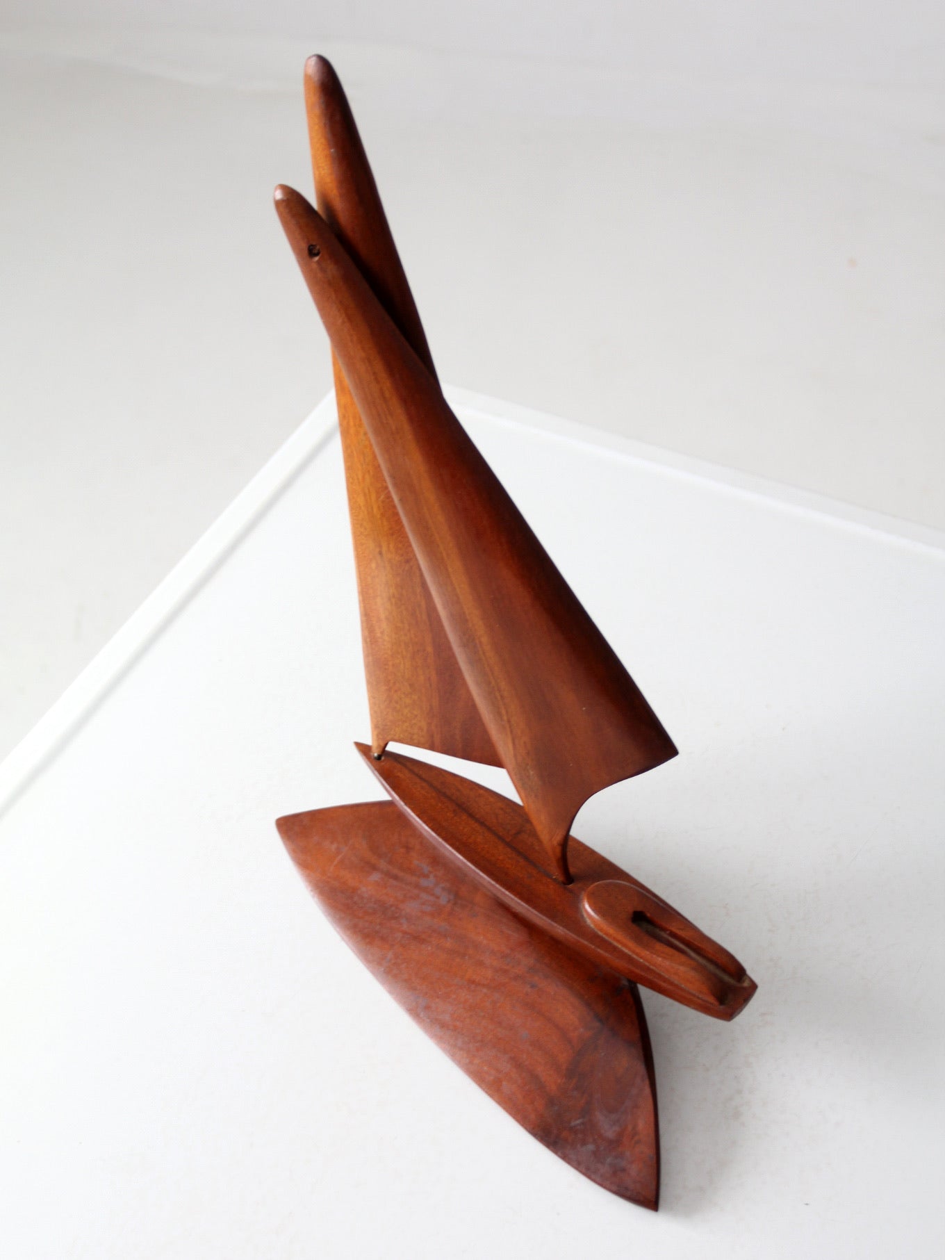 mid century wood sailboat sculpture