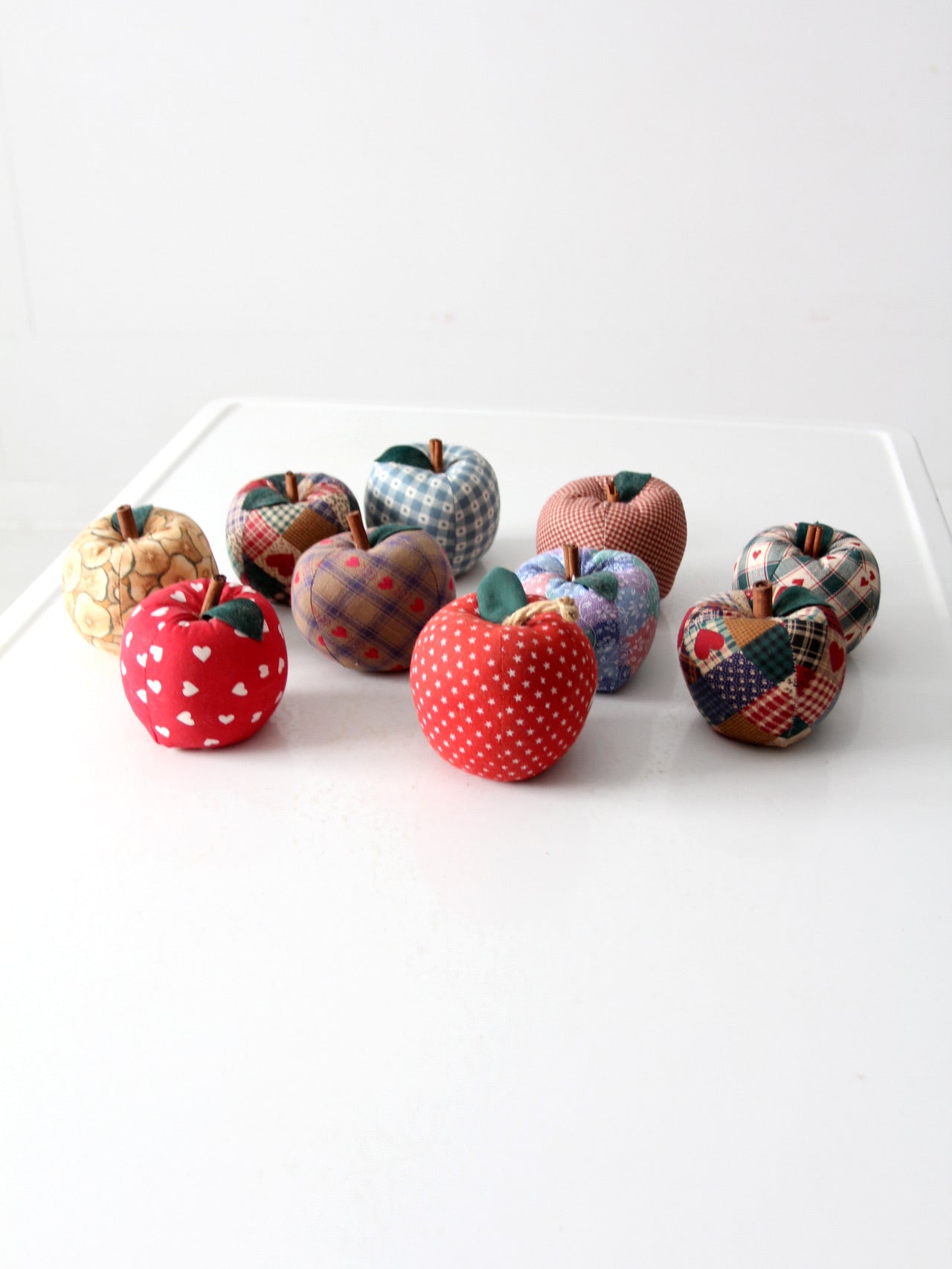 vintage hand-made fabric apple ornaments set of 9