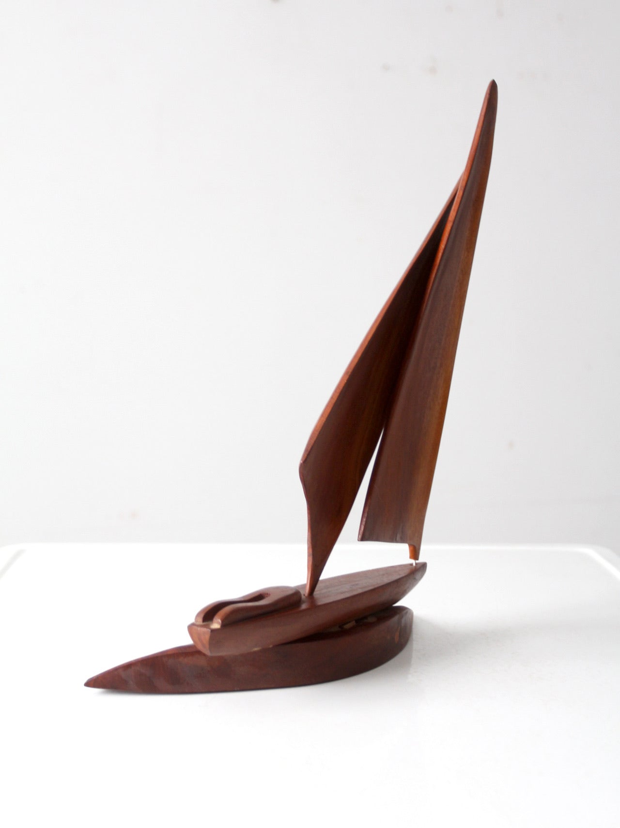 mid century wood sailboat sculpture